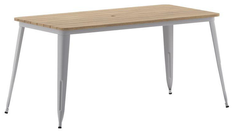 Declan Commercial Indoor/Outdoor Dining Table with Umbrella Hole, 30" x 60", Brown/Silver