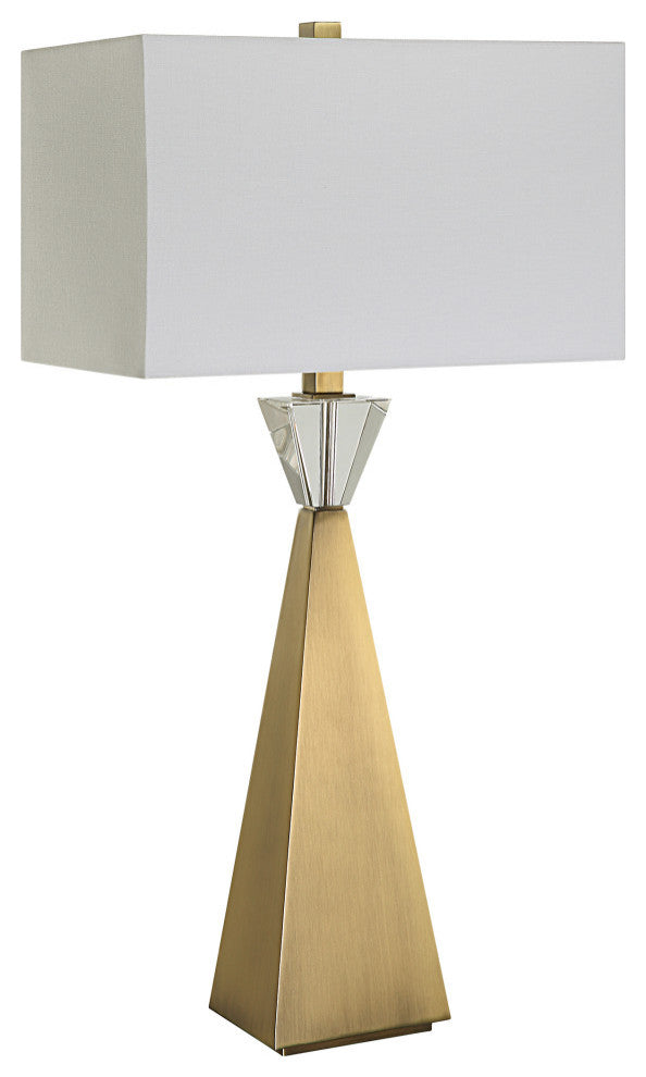 Tapered Antique Brass Metal Table Lamp 32 in Geometric Modern Pyramid Crystal