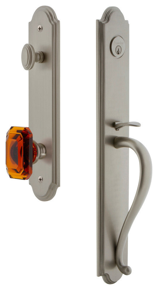 Arc 1-Piece Dummy Handleset, S Grip and Amber Baguette, Satin Nickel, 848353