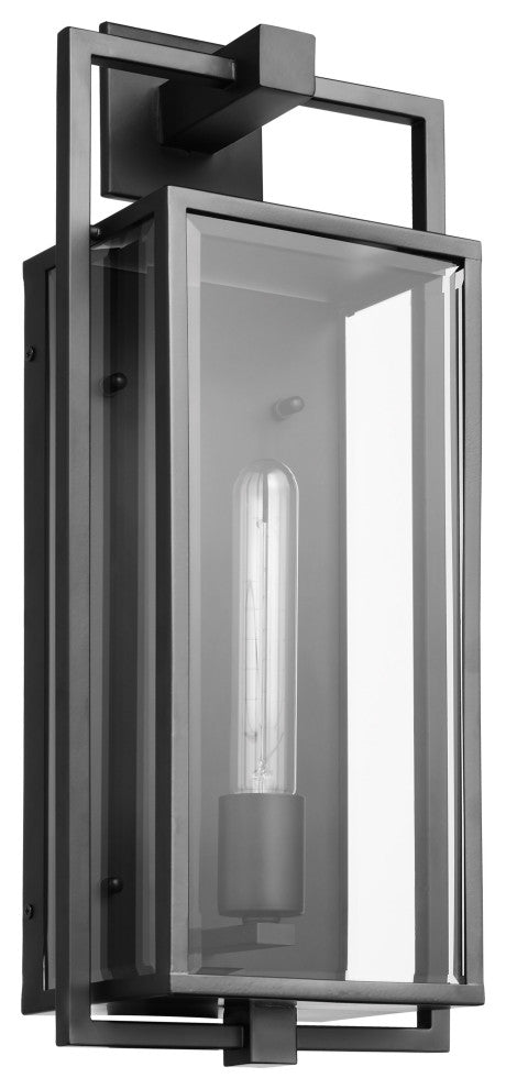 Exhibit 1-Light Large Wall Lantern, Matte Black/Clear Beveled Glass