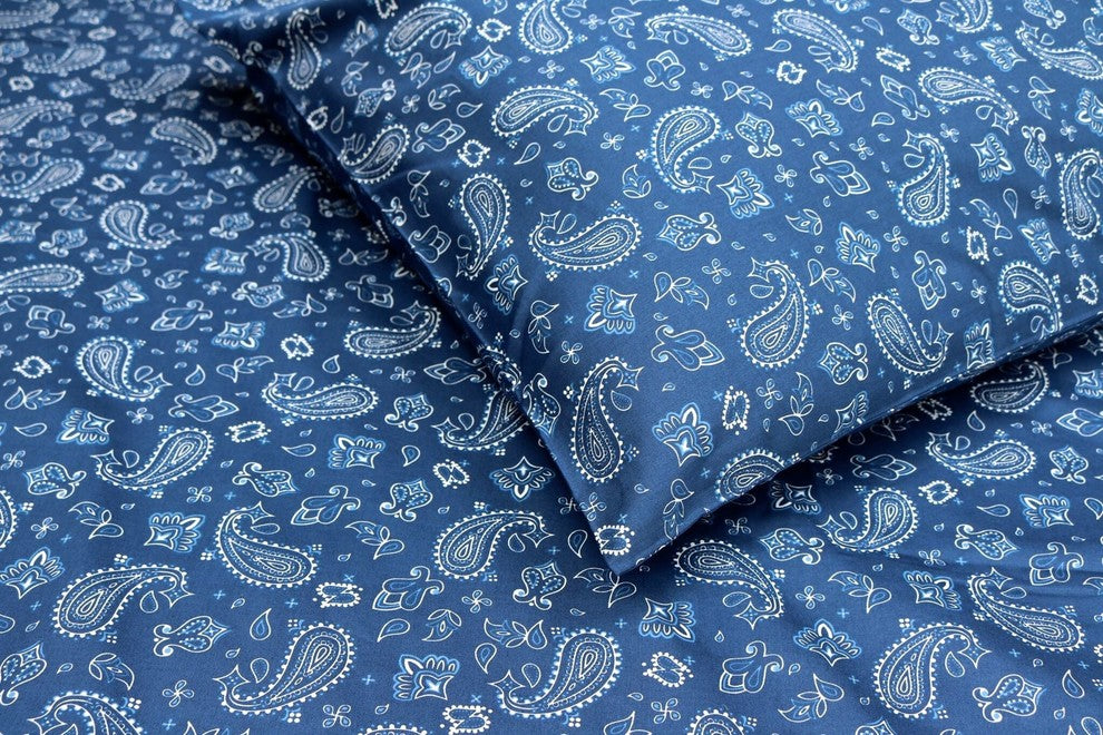 Navy Paisley Bandana Printed Sheet Set, 100% Cotton Matte Sateen