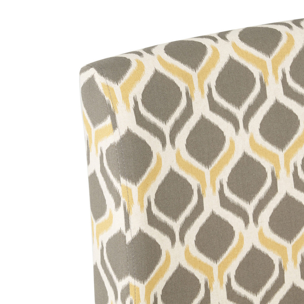 GDF Studio Kalee Contemporary Fabric Slipper Accent Chair, Set of 2, Yellow and Gray Ikat Pattern/ Matte Black