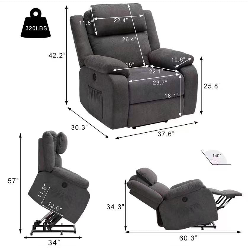 Power Lift Assist Standard Recliner Chair Gray Color