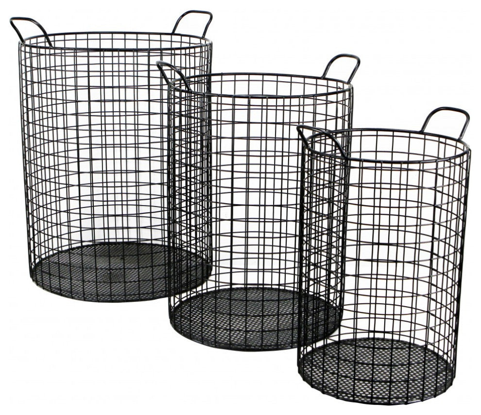 Set of Three Metal Wire Storage Baskets