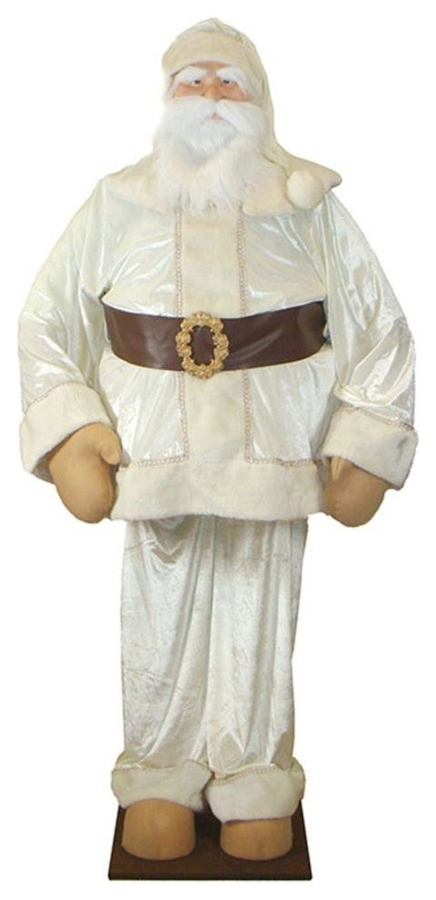 Huge 6' Life-Size Deluxe Cream Velvet Santa Claus, Sitting or Standing