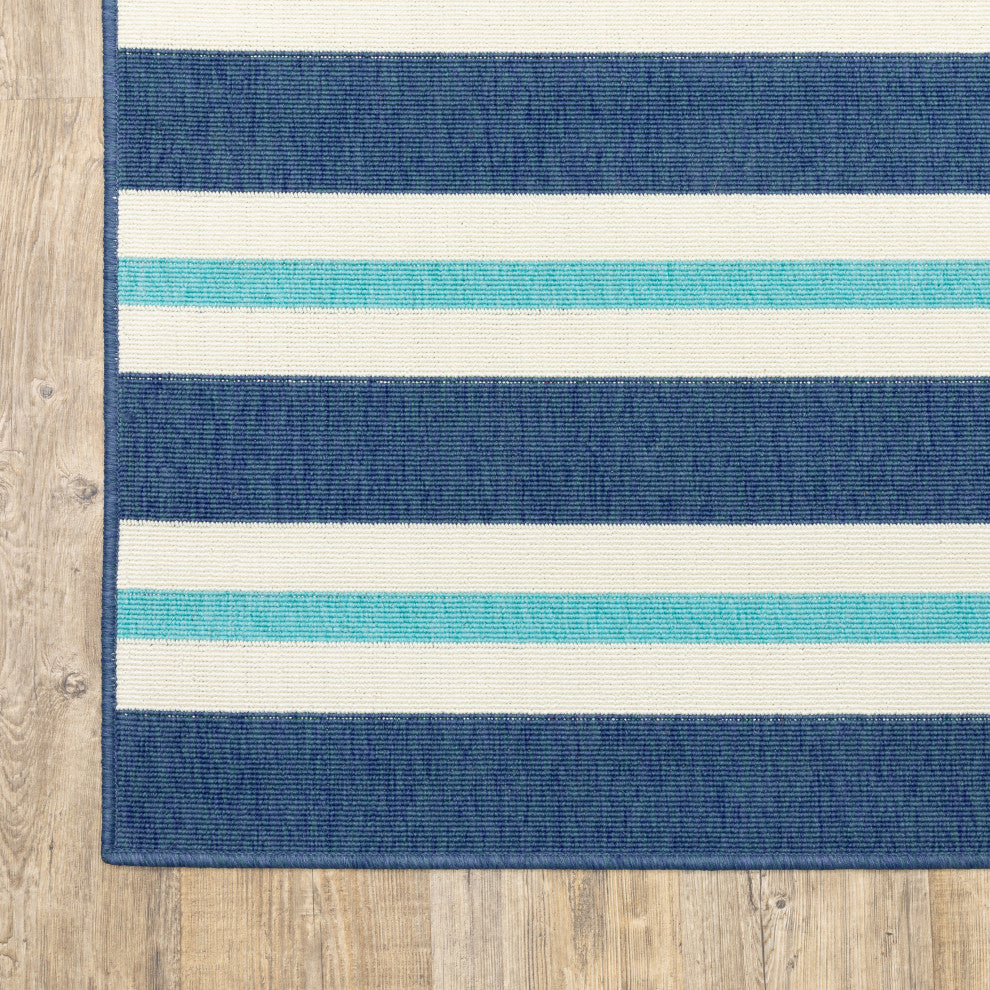 Madelina Stripe Blue and Ivory Indoor or Outdoor Area Rug, 6'7"x9'6"