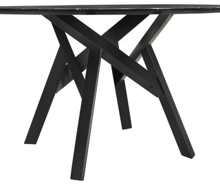 Venus 54" Round Black Marble Dining Table With Black Wood Legs