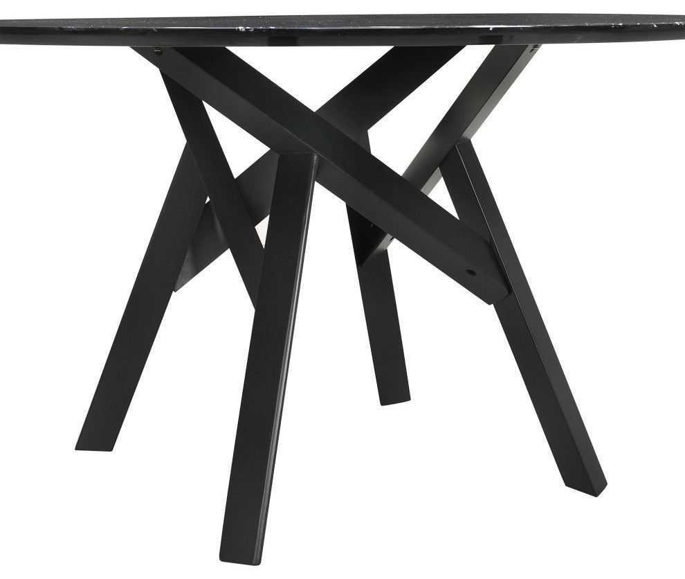 Venus 54" Round Black Marble Dining Table With Black Wood Legs