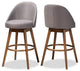 Bowery Hill Mid-Century Gray Upholstered Swivel Bar Stool in Walnut  (Set of 2)