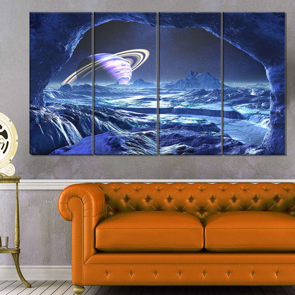 Electric Blue Alien World, Landscape Canvas Art Print, 48"x28", 4 Panels