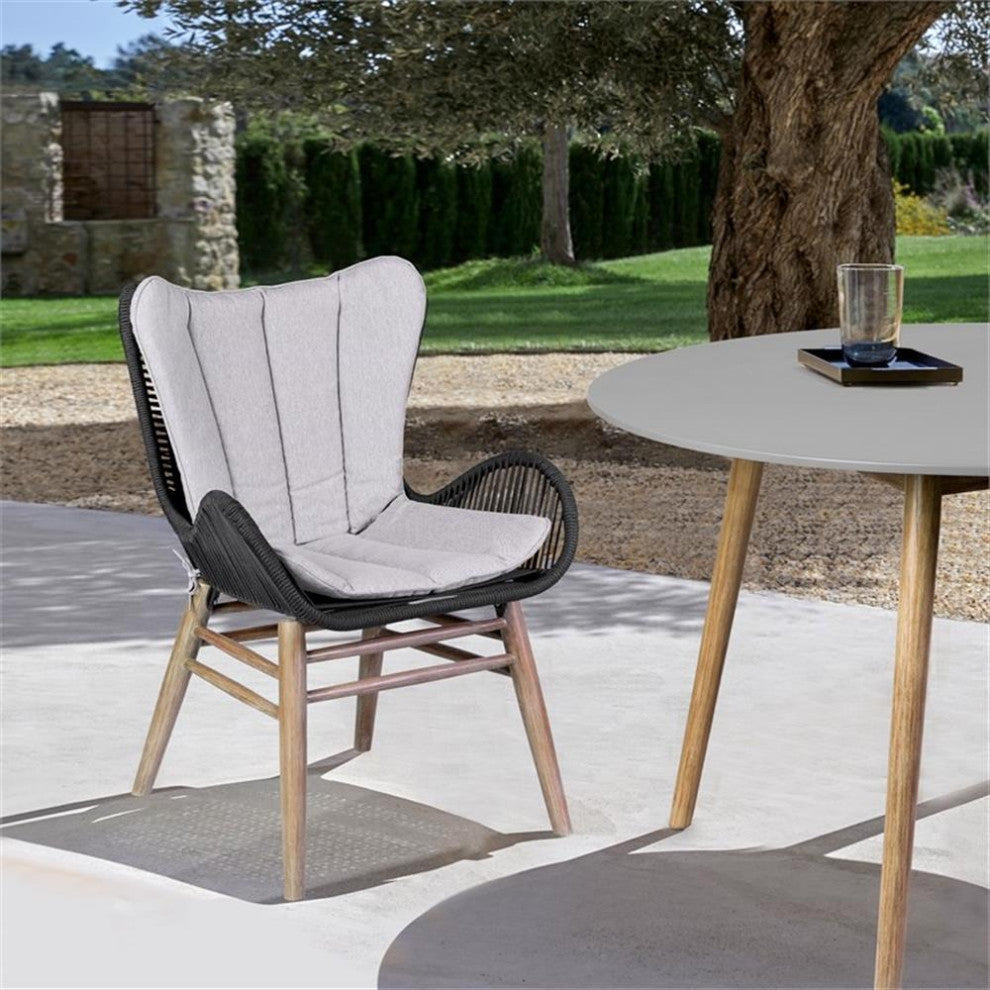 Armen Living Fanny Wood & Rope Outdoor Dining Chair in Natural/Charcoal