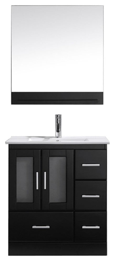 Zola 30" Single Bathroom Vanity, Espresso, Slim White Ceramic, Polished Chrome