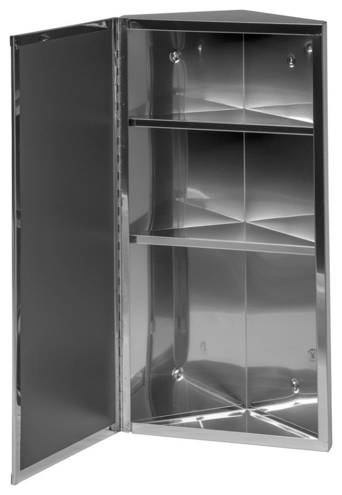 Bathroom Wall Mount Corner Medicine Cabinet Brushed Stainless Steel with Mirror