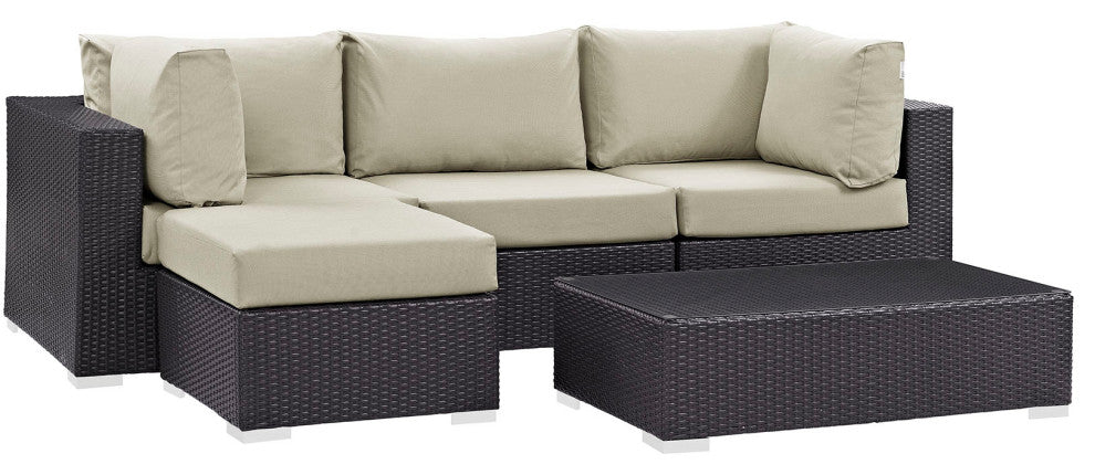 Espresso Beige Convene 5 Piece Outdoor Patio Sectional Set