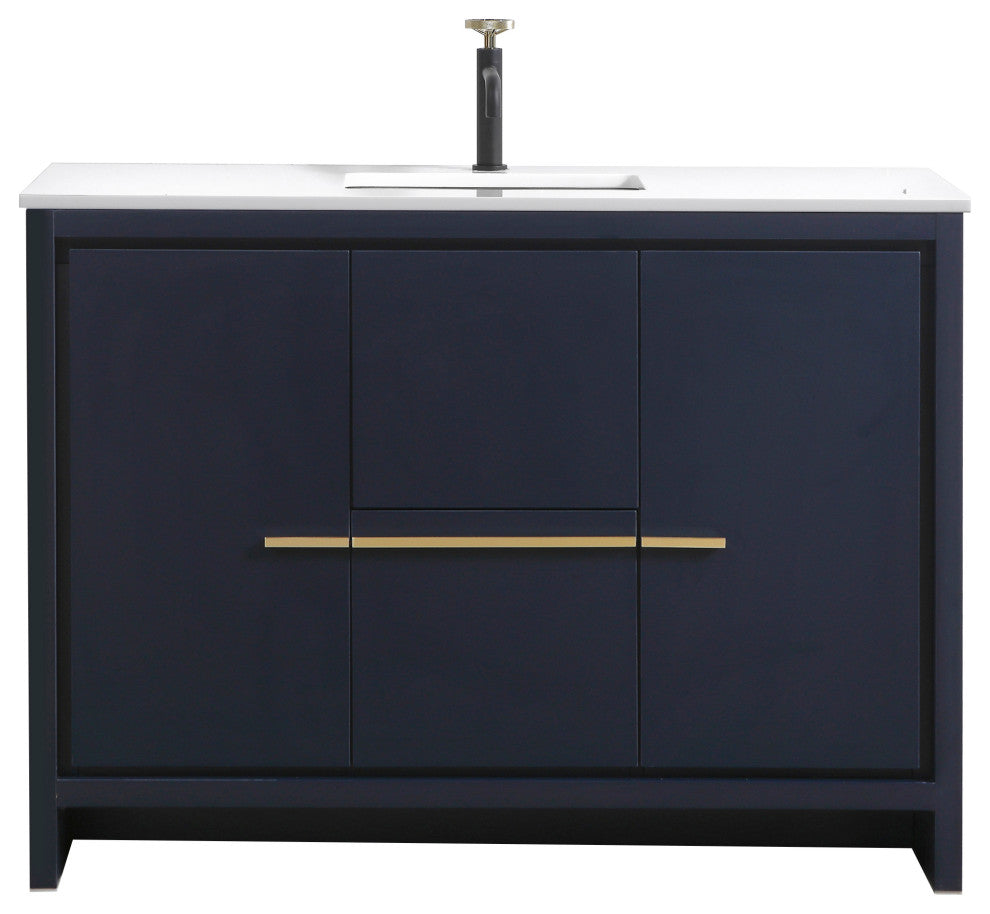 KubeBath Dolce 48" Bathroom Vanity With White Quartz Countertop, Ash Gray, Blue