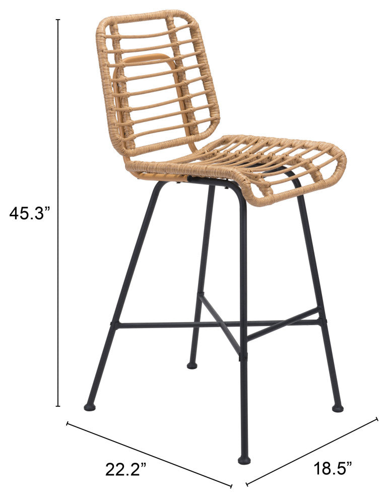 Bar Stool Chair Barstool, Set of 2, Steel Metal, Natural, Black, Outdoor Patio