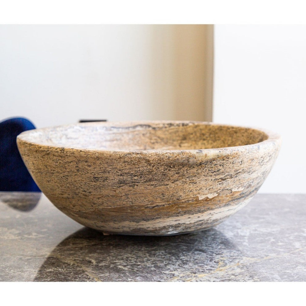 Valencia Travertine Natural Stone Oval Vessel Sink (W)16" (L)21" (H)6"