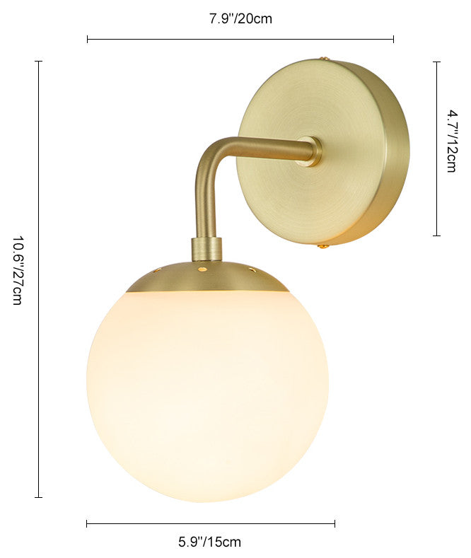 1-Light Milky Glass Globe Wall Sconce, Gold