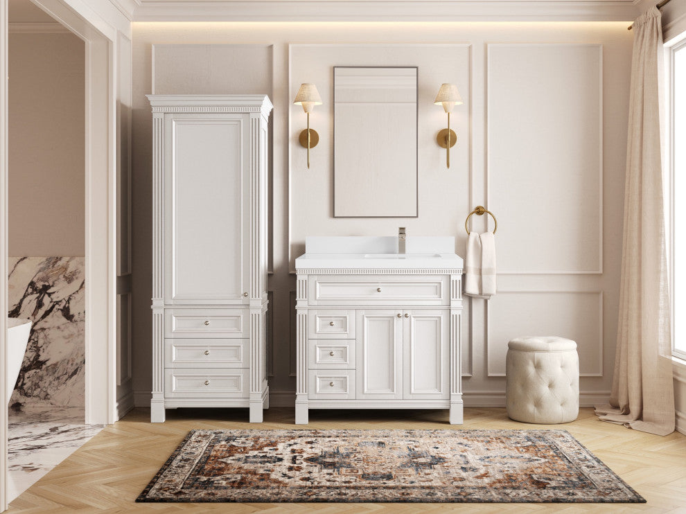 Paris 36" Right Offset Bathroom Vanity, White 2" White Quartz
