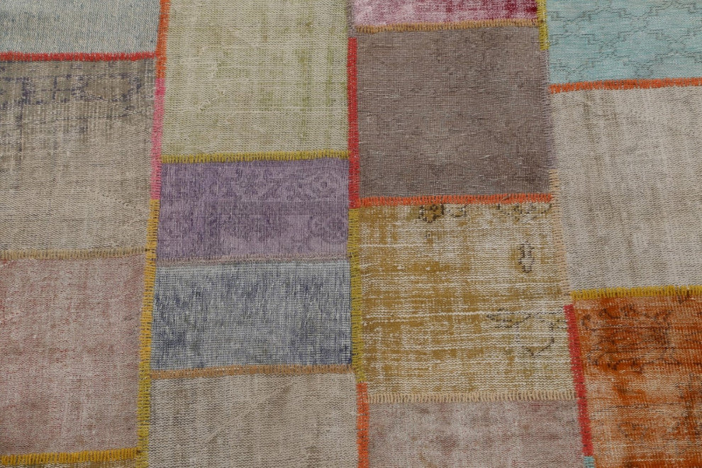 Vintage Patchwork Turkish Area Rug Hand-tufted Wool Carpet 7x10