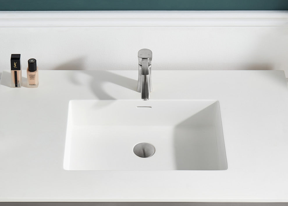 ANZZI Orchard 36" Console Sink With Glossy White Counter Top, Brushed Nickel