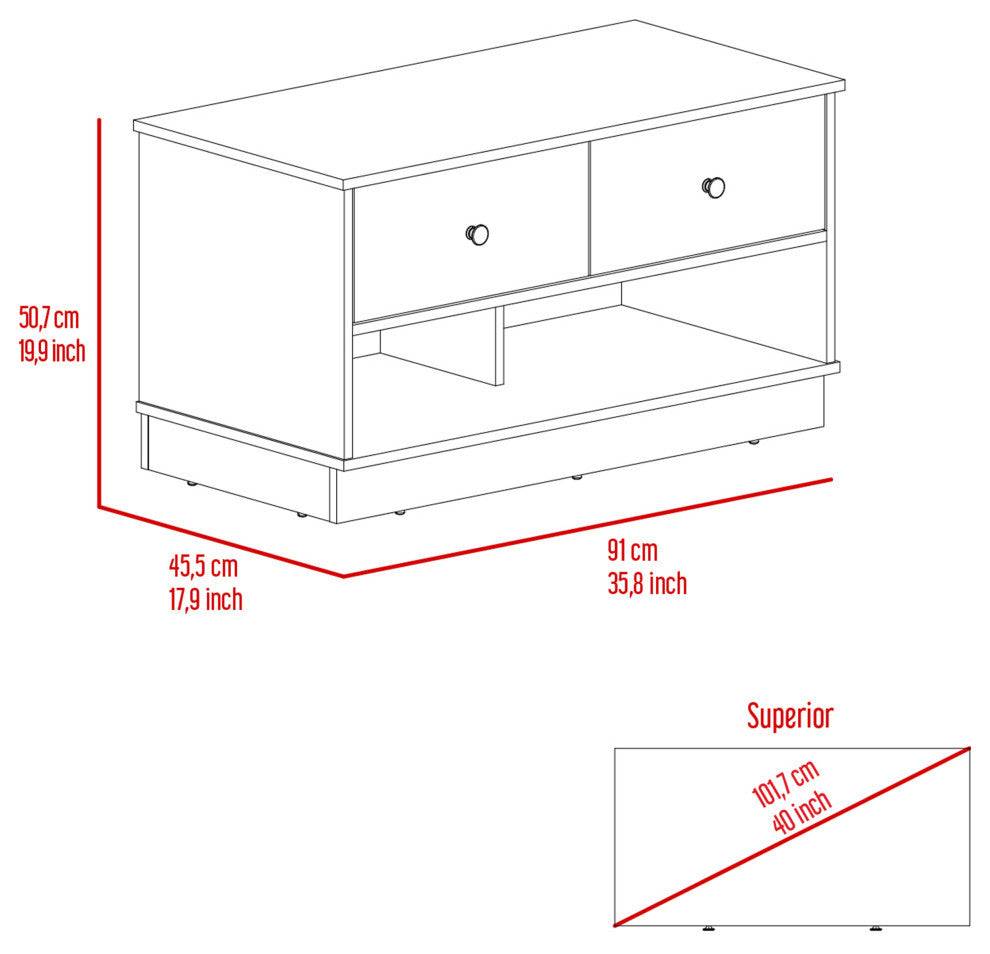 Tulip Storage Bench with 2 Drawers and 2 Open Shelves, Light Oak