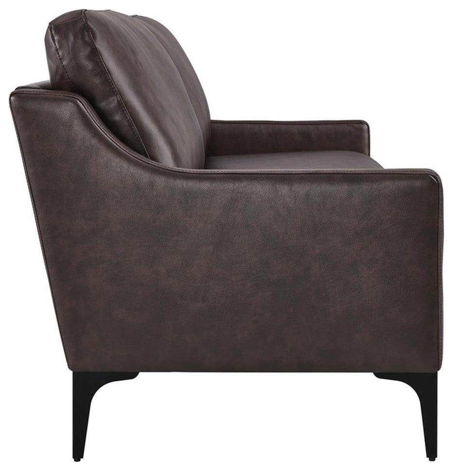 Modway Corland Modern Style Leather and Metal Sofa in Brown Finish