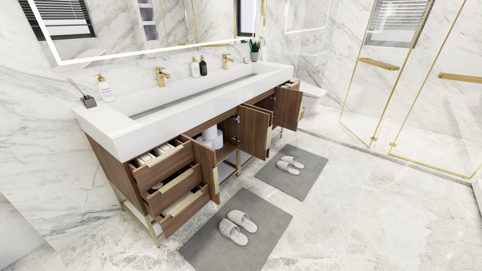 Madison 84" Free Standing Double Sink Vanity with Reinforced Acrylic Sink, Rosewood