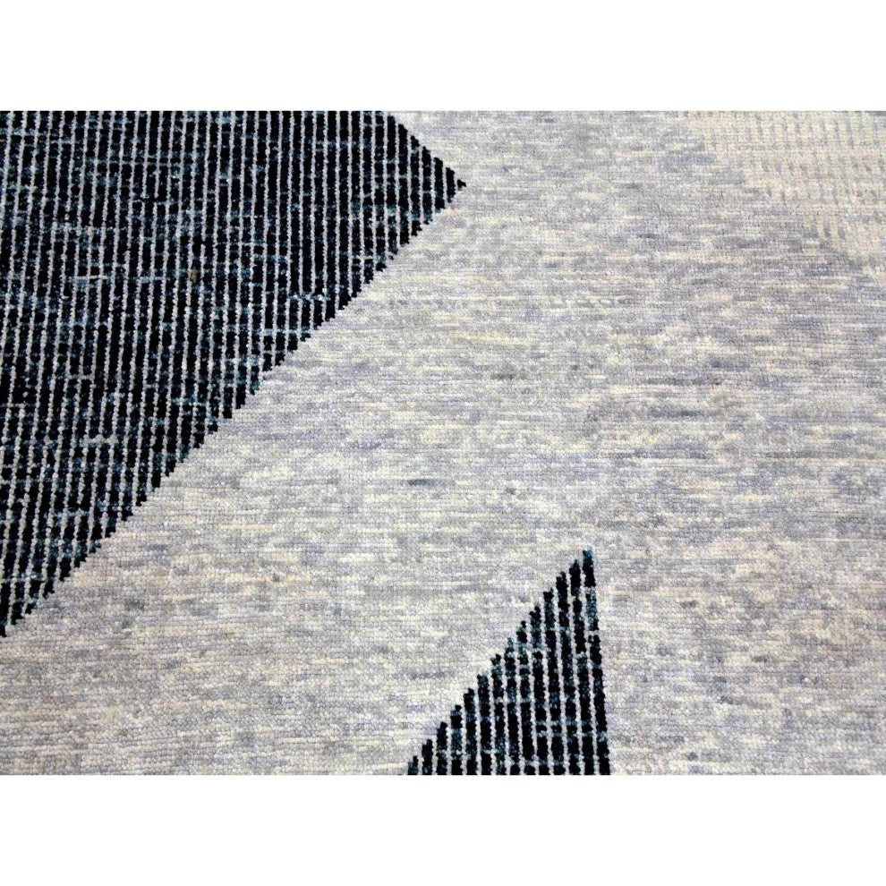 Gray, Pure Wool Hand Knotted, Geometric Art Nouveau Collection Rug, 9'1"x12'1"