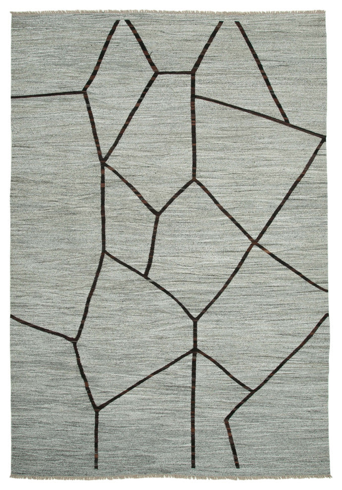 Rug N Carpet - Handmade Turkish 9' 10'' x 14' 8'' Modern Design Wool Kilim Rug