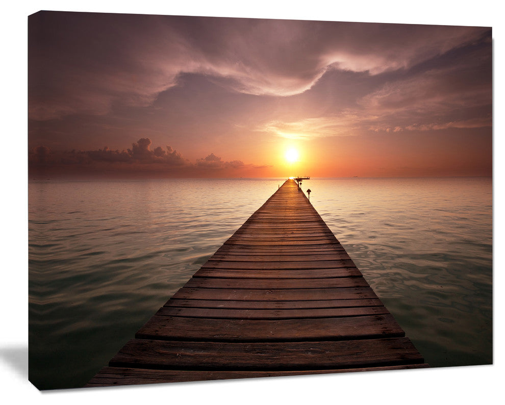 Seashore Boardwalk into the Sun, Seashore Canvas Art Print, 20"x12"