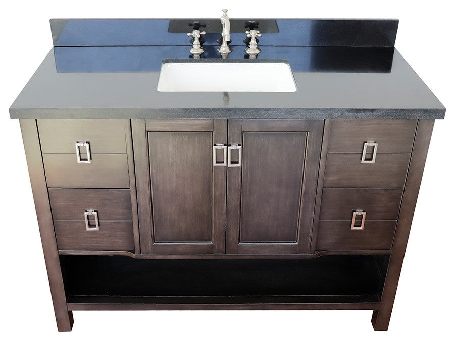 49" Single Vanity, Silvery Brown Finish With Black Galaxy Top