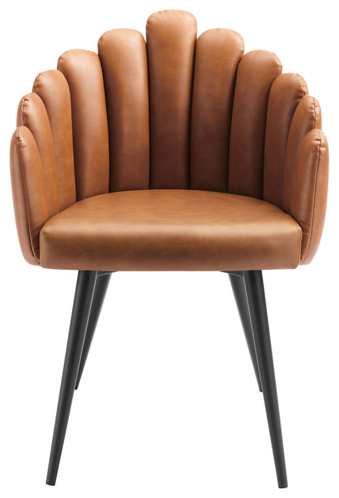 Dining Chair, Set of 2, Tan Black, Vegan Leather, Modern, Bistro Hospitality