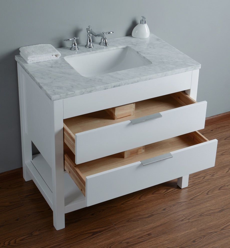 Stufurhome Rochester Bathroom Vanity, White, 36" Single Sink
