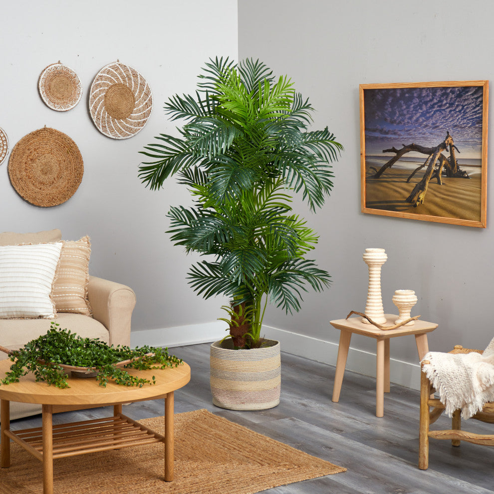 6' Hawaii Artificial Palm Tree in Handmade Cotton Multicolored Woven Planter