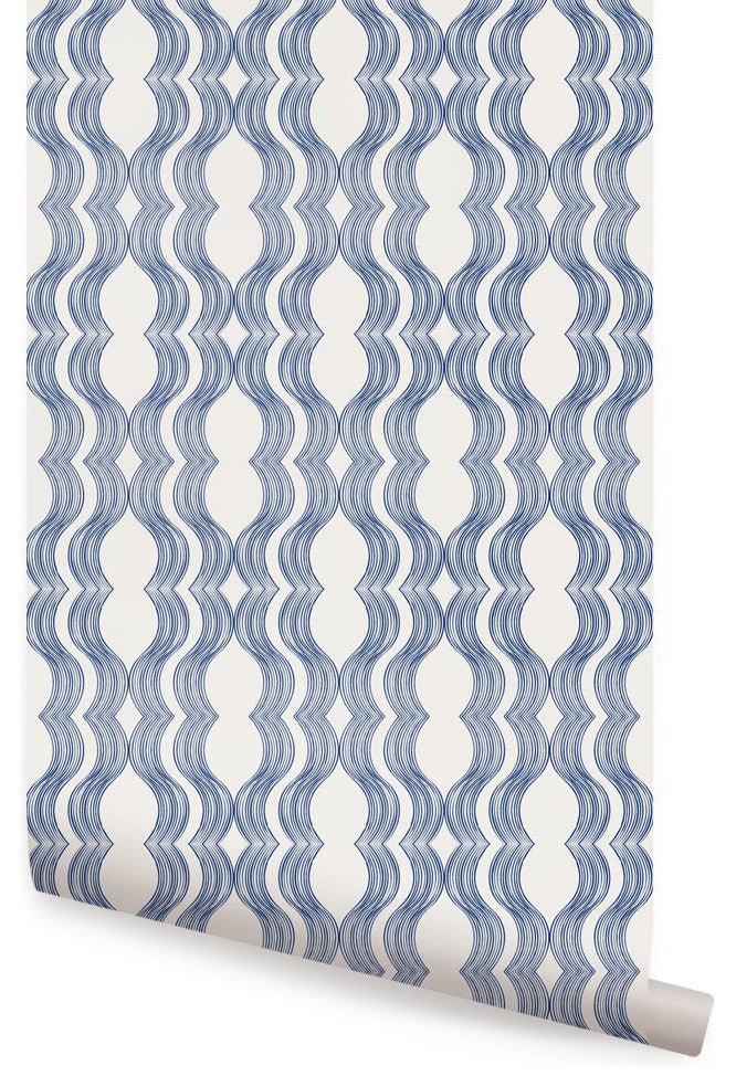 Wave Peel and Stick Vinyl Wallpaper, Navy, 24"x108"