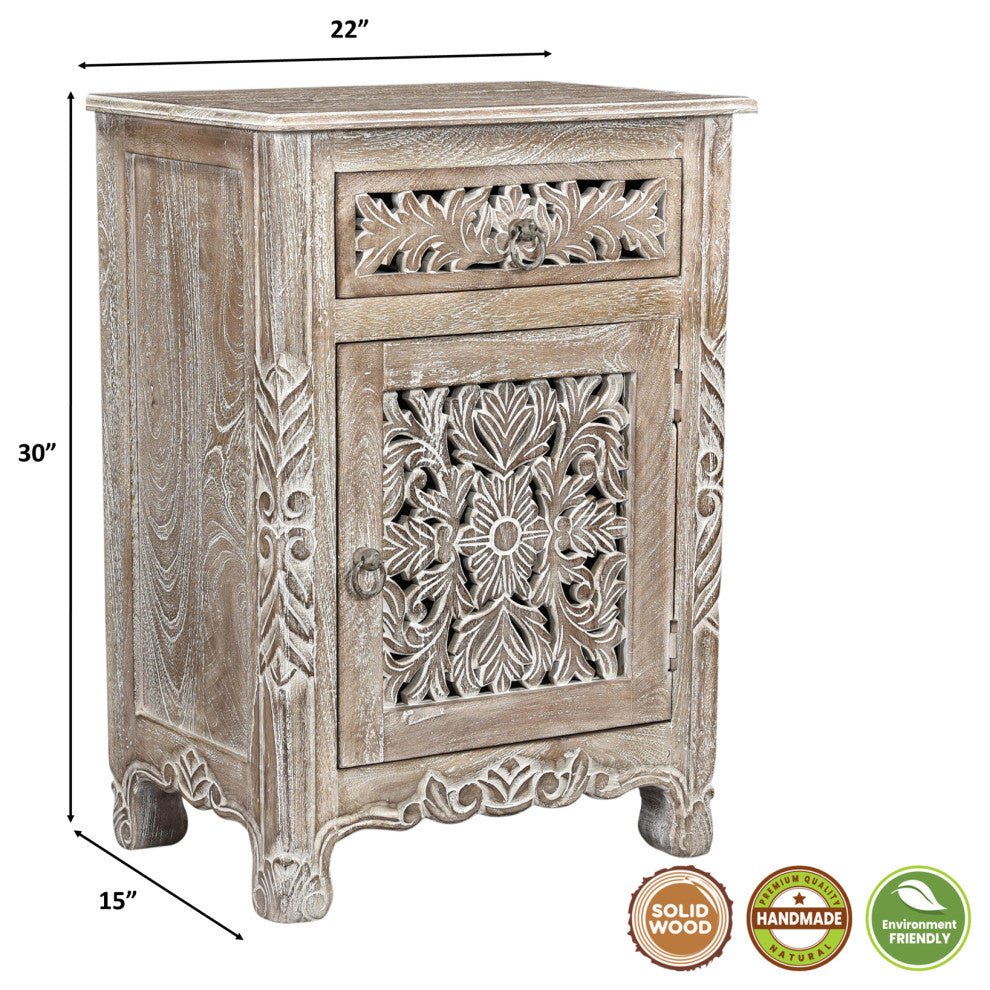 Delaney Carved 1 Door Nightstand, Limestone Gray, Right