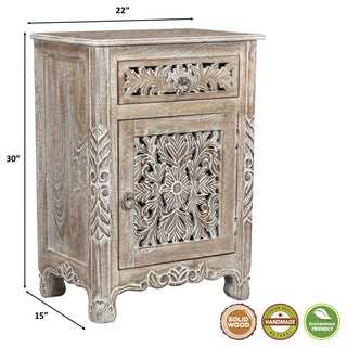 Delaney Carved 1 Door Nightstand, Limestone Gray, Right
