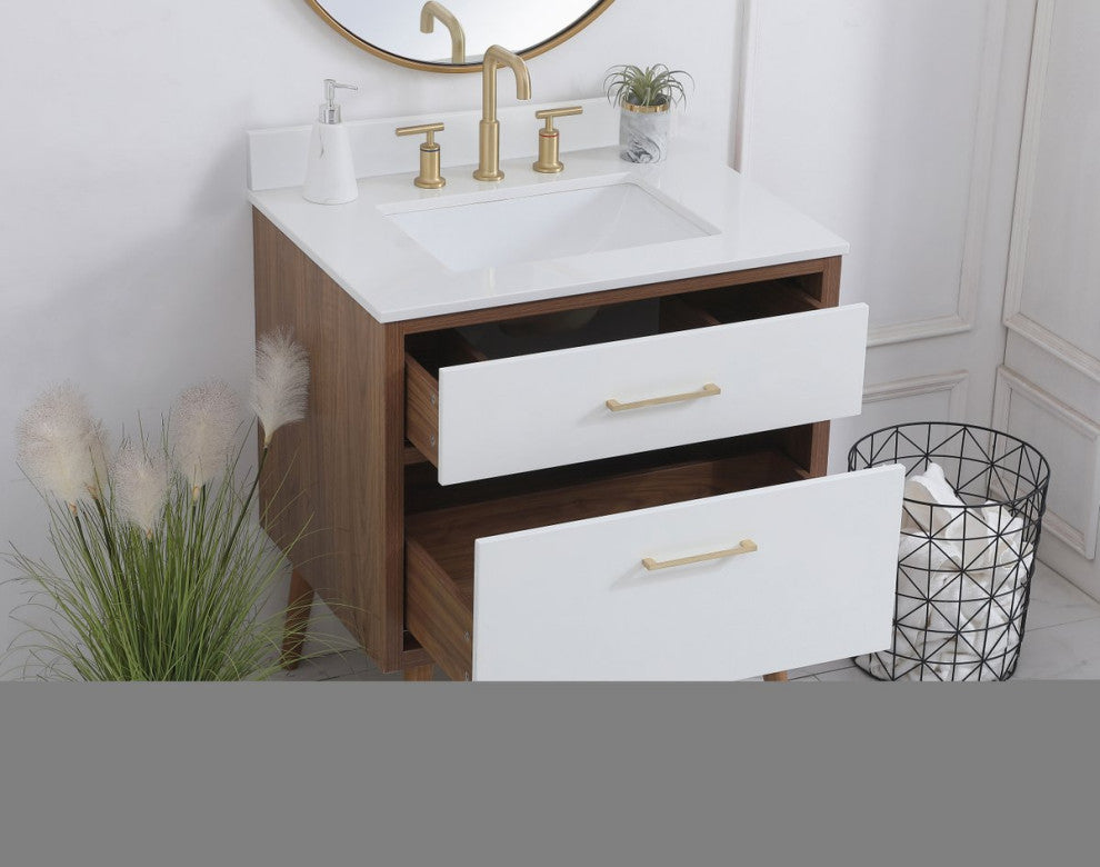 Bella 30" Bathroom Vanity, White With Backsplash
