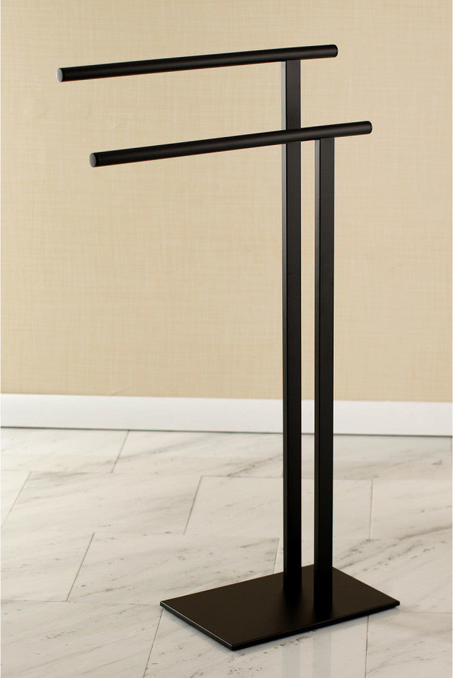 Kingston Brass Double L Shape Pedestal Towel Holder, Matte Black