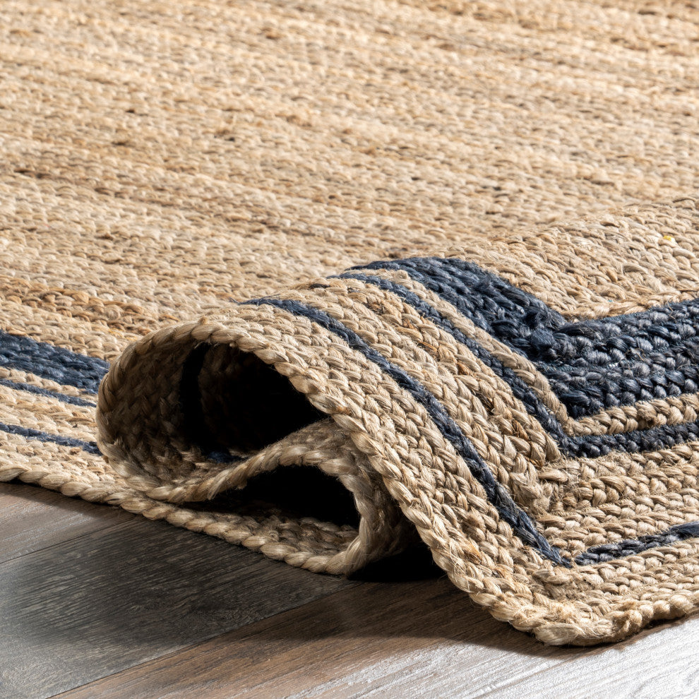 Nuloom Jute Braided Border Area Rug, Navy 6'round