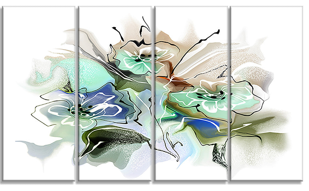 Textured Floral Watercolor, Extra Large Floral Wall Art, 48"x28", 4 Panels
