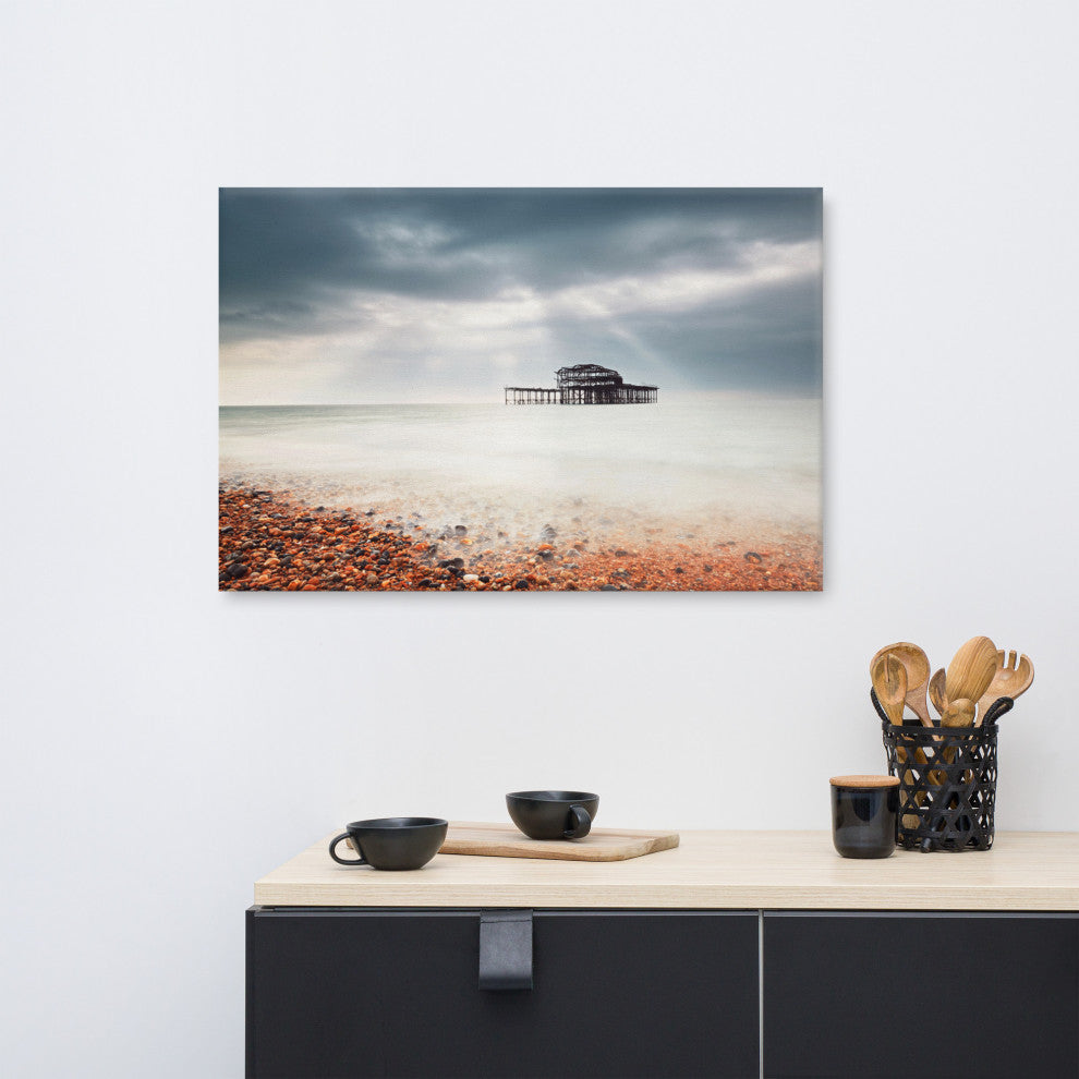 Abandoned West Pier Coastal Seascape VGT Landscape Photo Canvas Wall Art Print, 24" X 36"