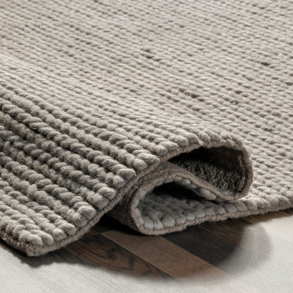 Nuloom Braided Wool Hand Woven Chunky Cable Rug, Light Grey 5'x8'