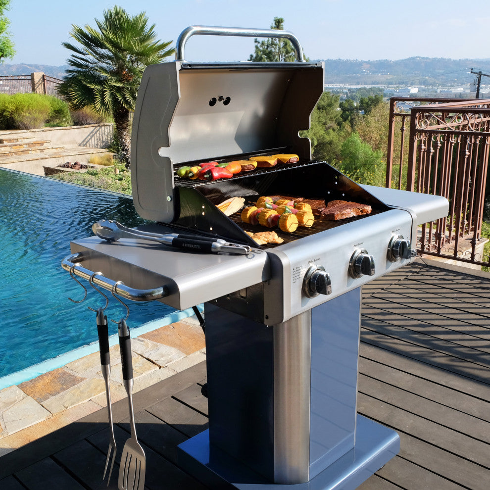 Kenmore 3 Burner Gas Grill with Side Shelves, Azura