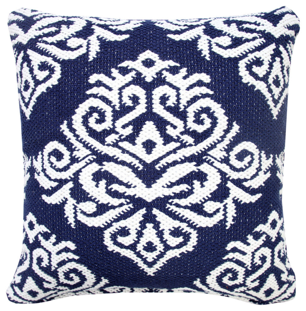 Ox Bay Machine-Made Blue/White Medallion Cotton Blend Pillow Cover, 20"x20"
