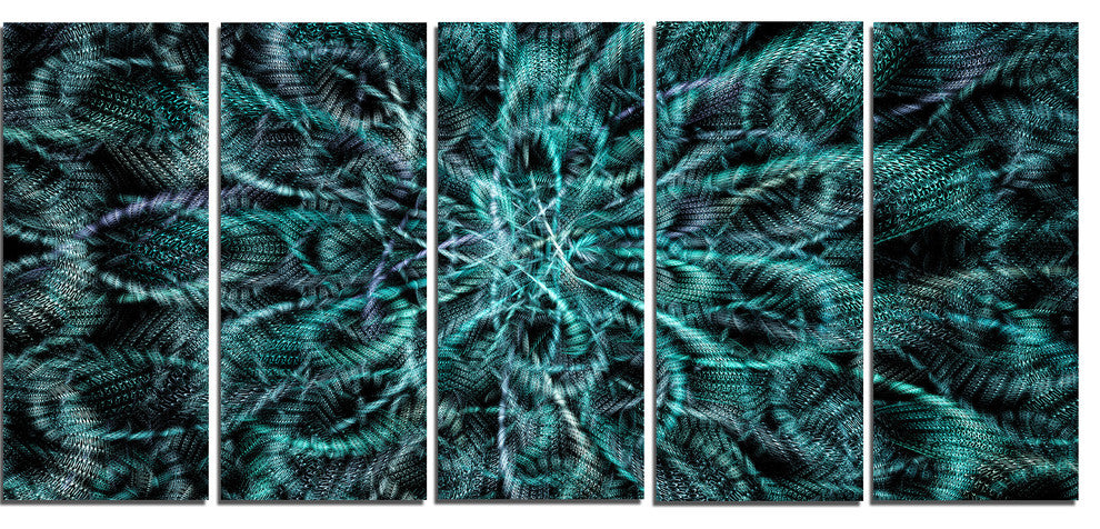 Unusual Starry Fractal Metal Grill, Abstract Canvas Wall Art, 60"x28", 5 Panels