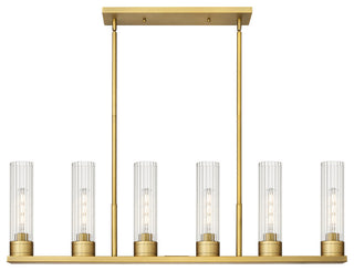 Empire 6 Light 11" Stem Linear Pendant, Brushed Brass, Clear Glass