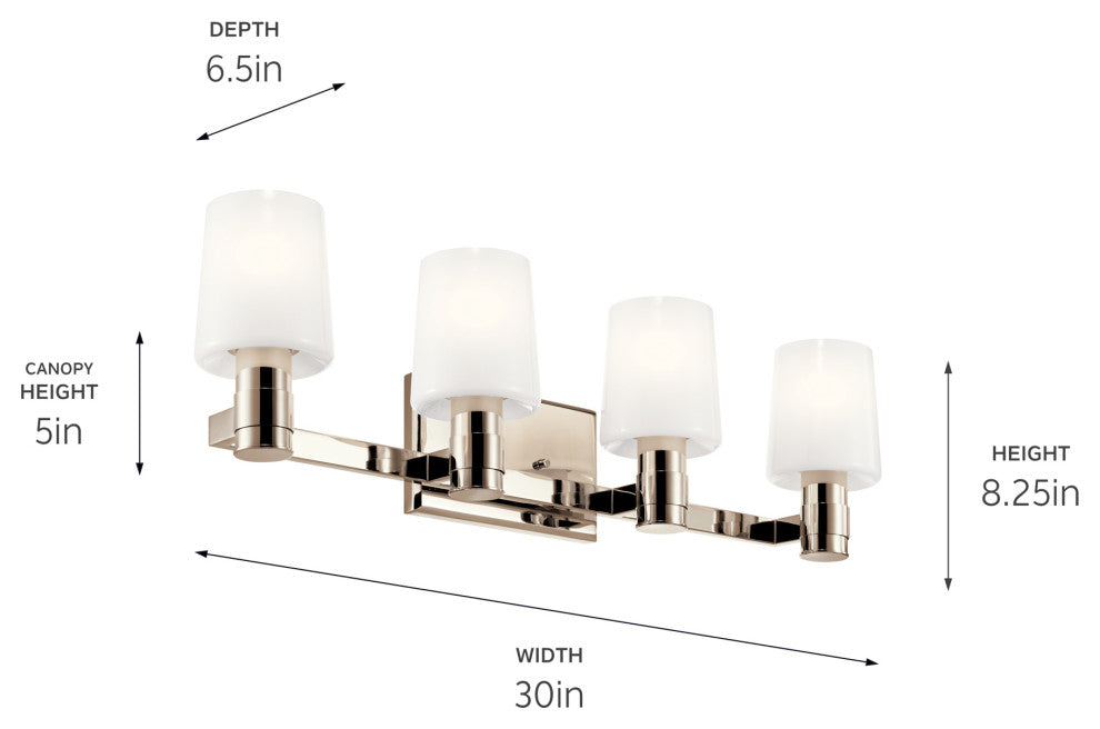 Adani 30" 4 Light Vanity With Opal Glass, Polished Nickel