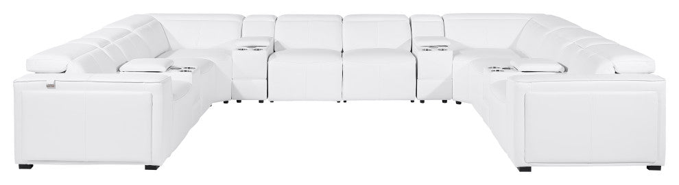 Niccolo Italian Leather 12-Piece U-Shaped 4 Power Reclining Sectional, White